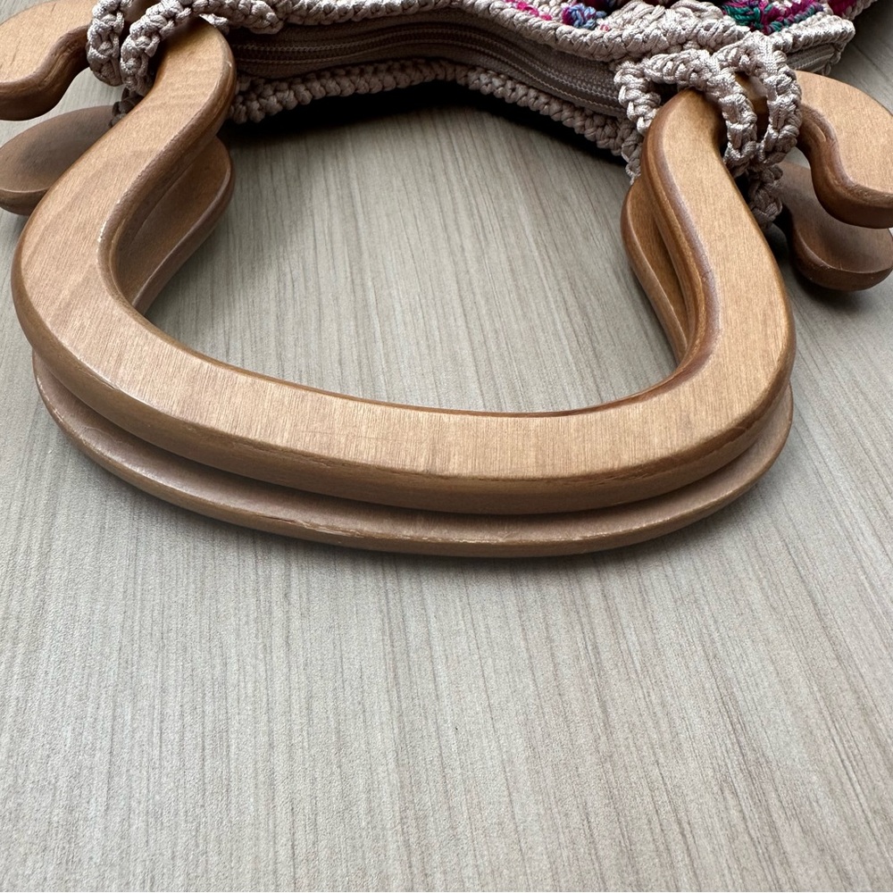 Ricardo Beverly Hills Handbag Woven W/ Wood Handles Lined Zip Floral Purse RARE - Picture 7 of 16